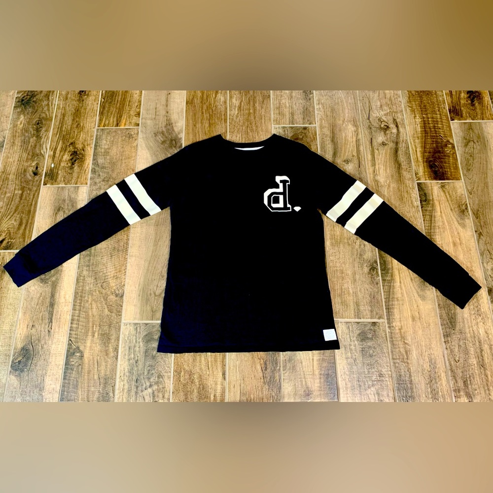 Black + White Diamond Supply Co Logo Velvet Striped Arm Long Sleeve: Medium